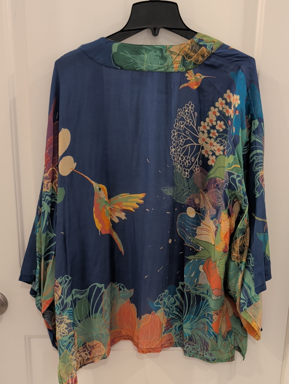 Powder Navy Floral Hummingbird Kimono Jacket